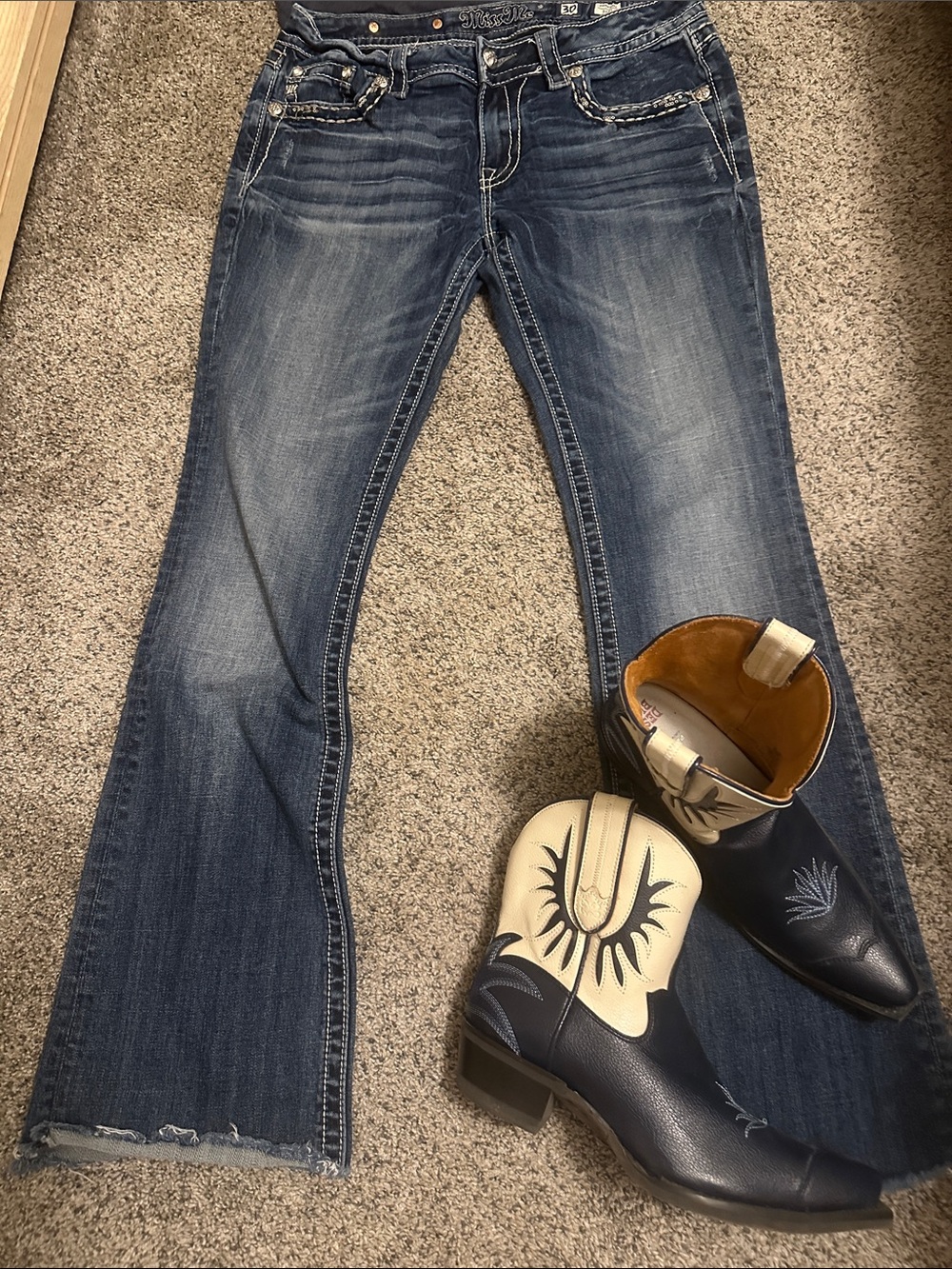 Miss Me Indigo Flare Jeans with Raw Hem